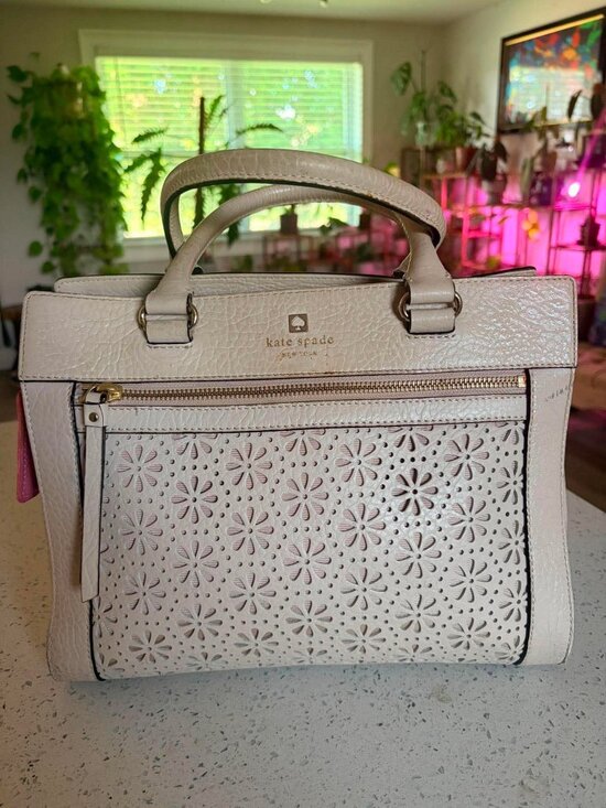 kate spade Handbags - Kate Spade New York White Floral Cutout Satchel Handbag